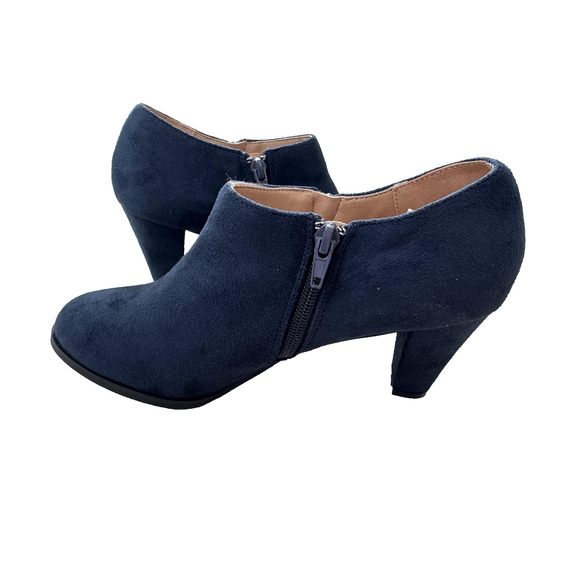 Journee Collection Sanzi Shoes Womens Size 8.5 Navy Blue Suede Heels Booties Zip - Picture 13 of 16